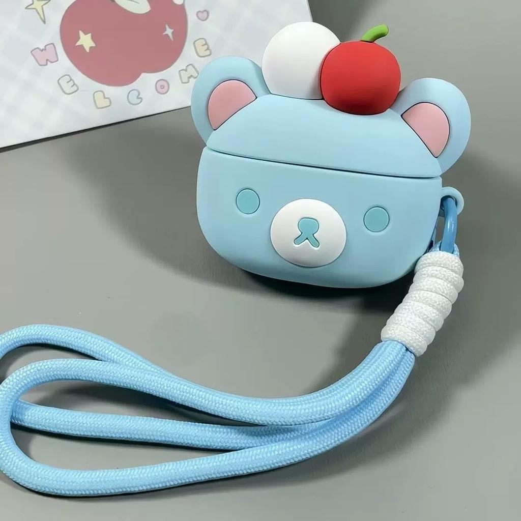 Cherry Rilakkuma Cute Cartoon Bear Earphone Case Trendy Toy Drop Resistant Silicone Airpods Case For Airpods 1/2/3/4/Pro/Pro2