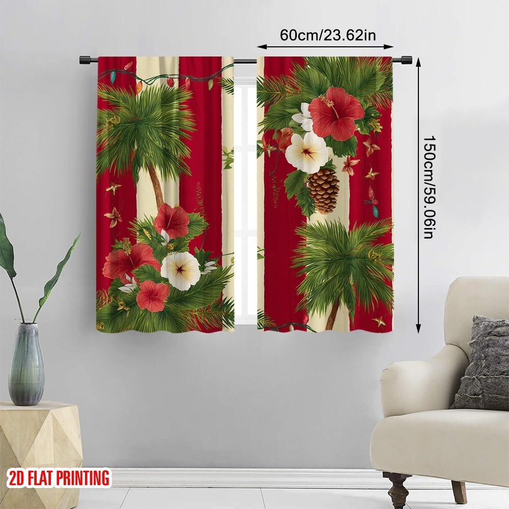2 Stück, 2D-Flachdruck Minimalistische Vorhänge Tropische Santa Strandszene mit Palmen & Ozean Vielseitiger Polyesterstoff