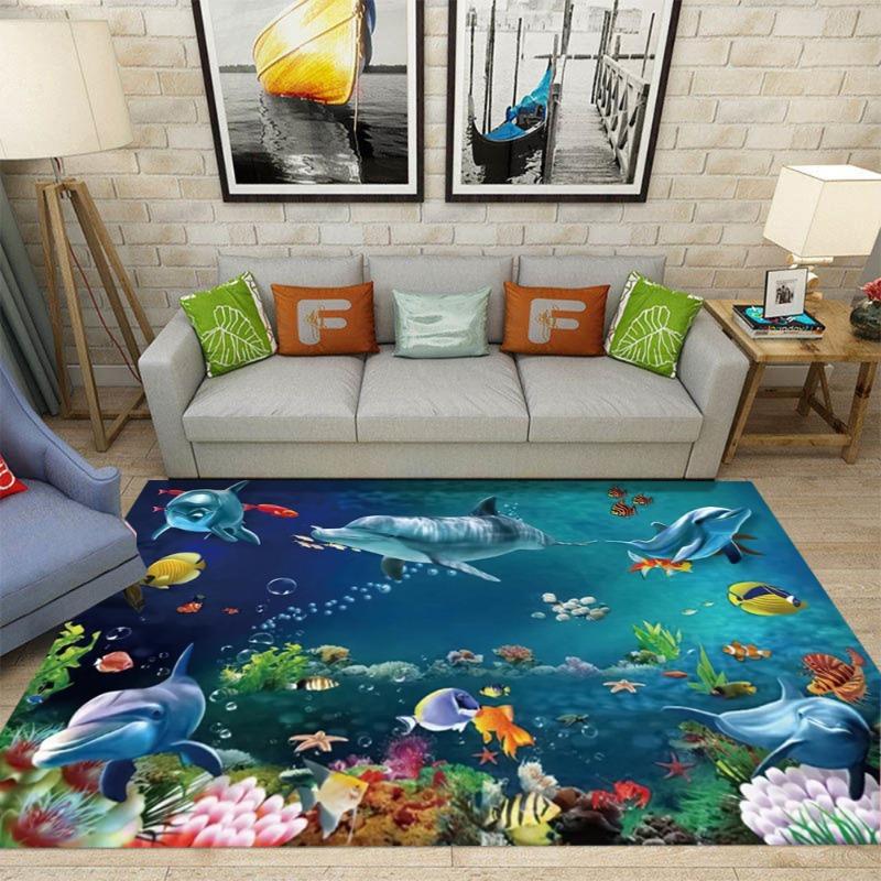 Large Marine Life Area Rug with Sea Turtles and Coral Reefs Living Room Bedroom Colorful Decor Carpet Home Decoration Ma