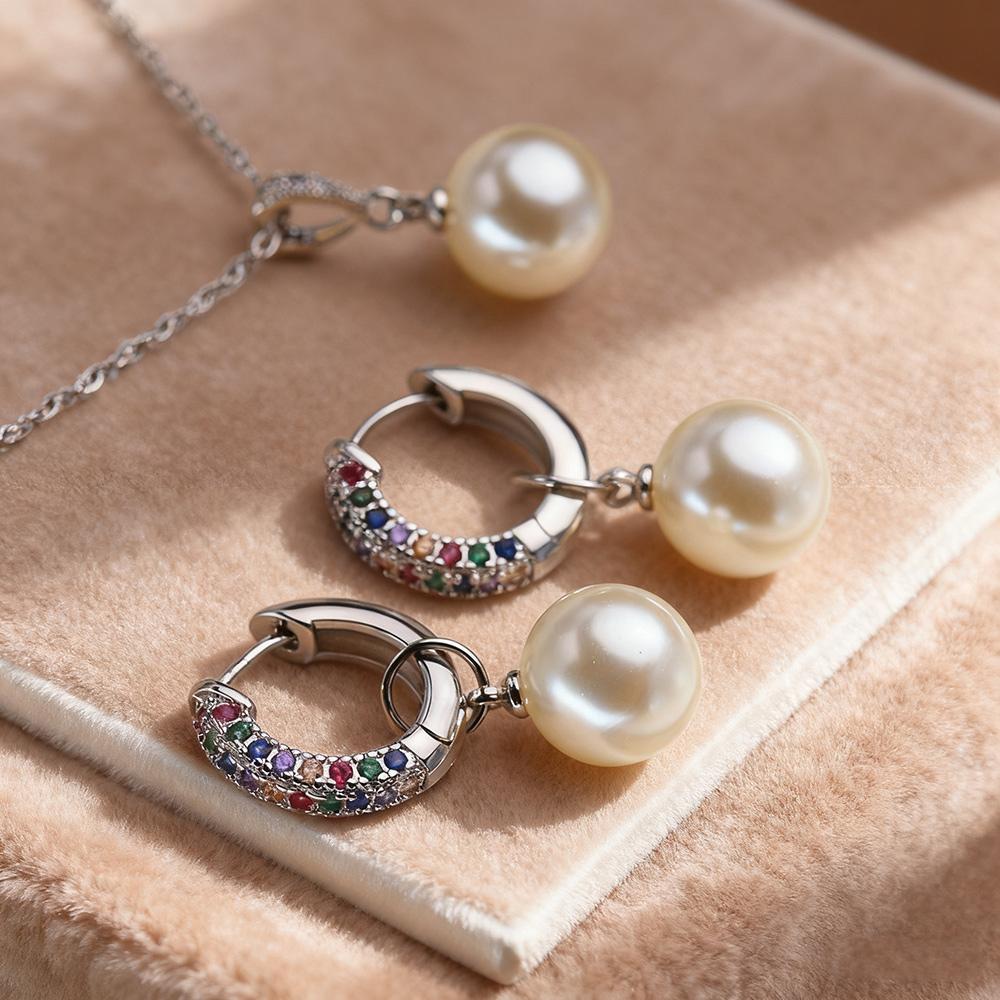 Leaf Imitation Pearl Necklaces Earrings Sets For Women Fashion Flower Cubic Zirconia Pendant with Chain Birhday Gift