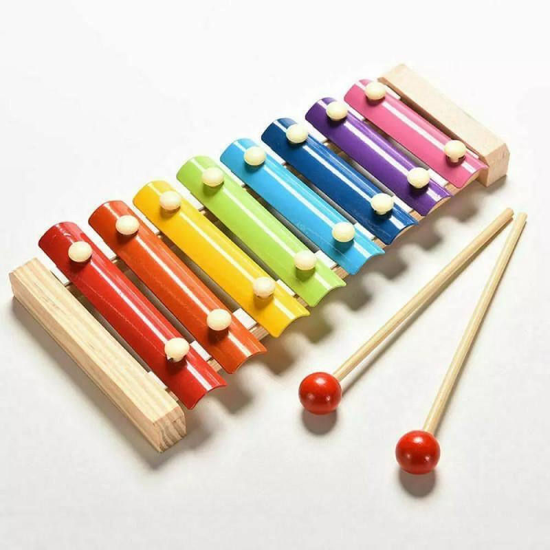 Colorful Wooden Eight Tone Xylophone For Kids With Interactive Bead-spinning Bug Design
