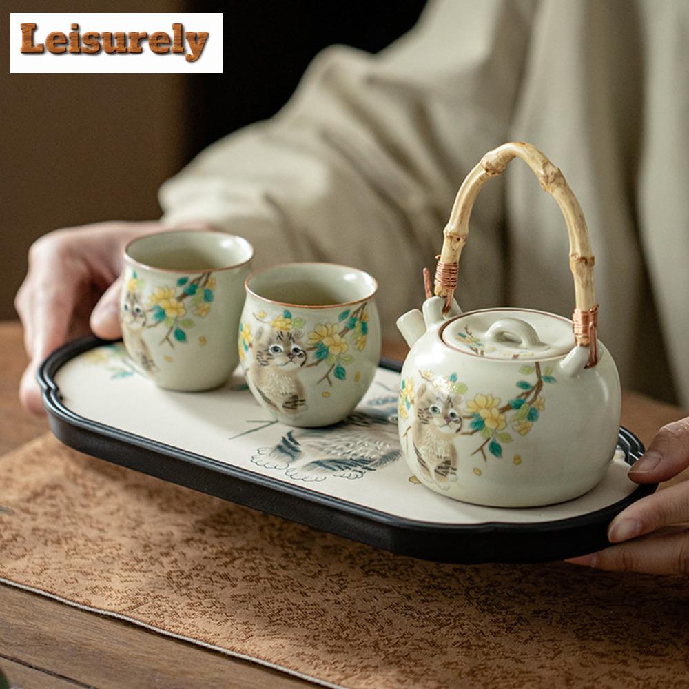 Niedliche Katze Wasserabsorbierendes Teebrett Boutique Kreatives Teebrett Haushalt Tee Aufguss Geschirr für Servierplatte Teeservice Geschenk