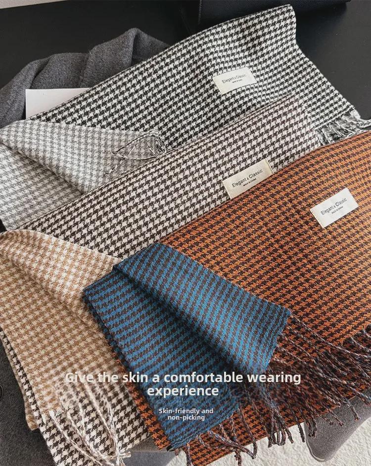 "New Autumn/Winter Nordic Houndstooth Scarf - British Versatile Double-Sided Tassel Plaid Shawl"