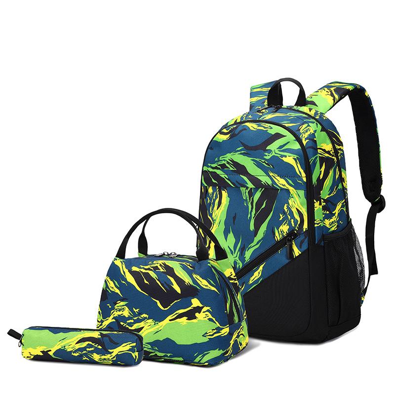 SUNBORLS New Camouflage Backpack Wear-resistant Waterproof Student Schoolbag Three-piece Travel Bag