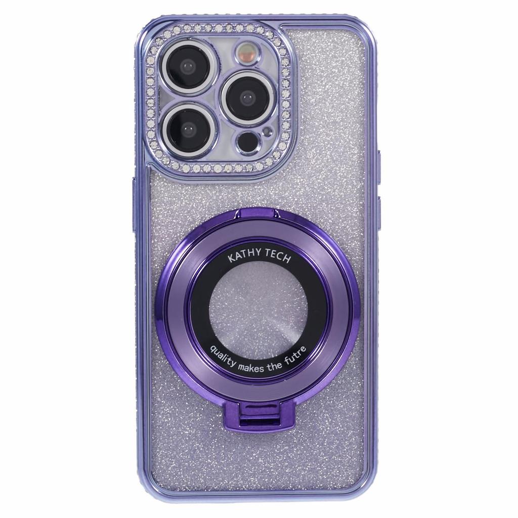 For iPhone 15 Pro Max Ring Holder Case Rhinestone Decor Glitter Sparkle TPU Phone Cover