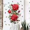 Botanical Wall Decoration for Living Room Red Rose Sticker, Watercolor Floral Peel and Stick Decal Boho Style Art Bedroom, Self-Adhesive Removable