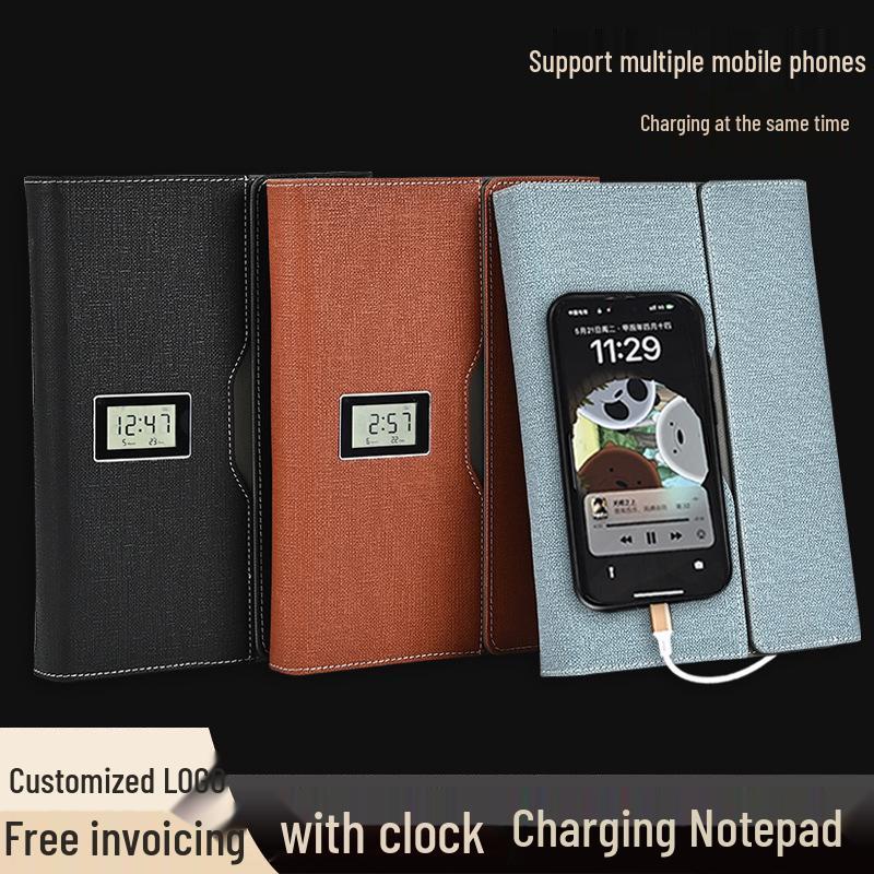 Business Notebook with Wireless Charging, Clock Display & Custom Logo