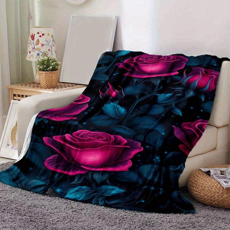 1pc Rose Printing Lightweight Flannel Blanket, Comfortable and Warm Blanket, for Camping Sofa Bed and Couch Office, Suitable for Gift Blanket