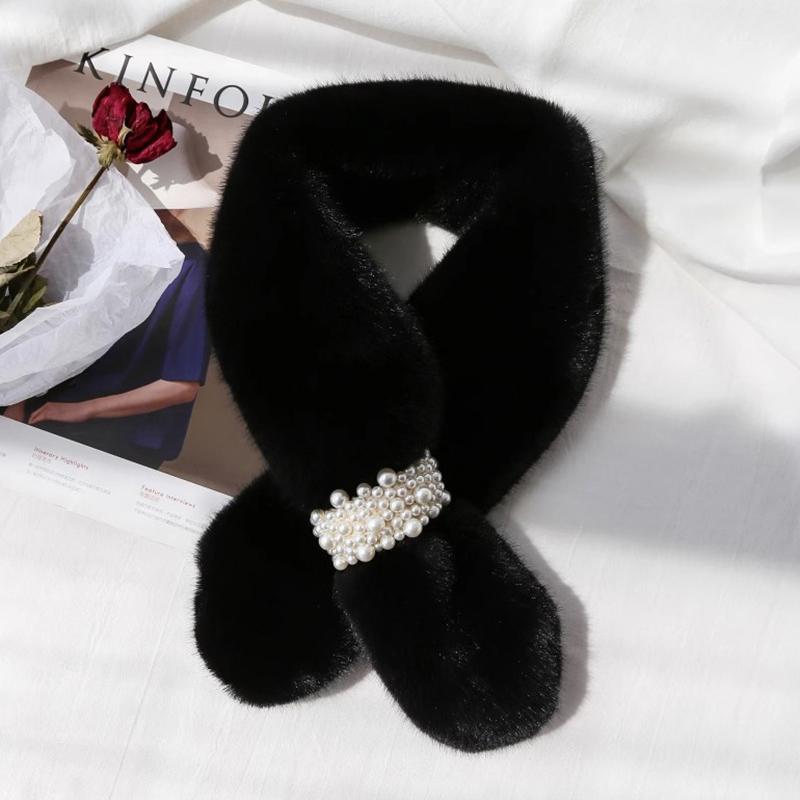 

Зимний теплый утолщенный шарф с крестом, элегантный жемчужный шарф, однотонный платок, шарф для женщин и девочек, универсальный мягкий шарф, подарки чёрный