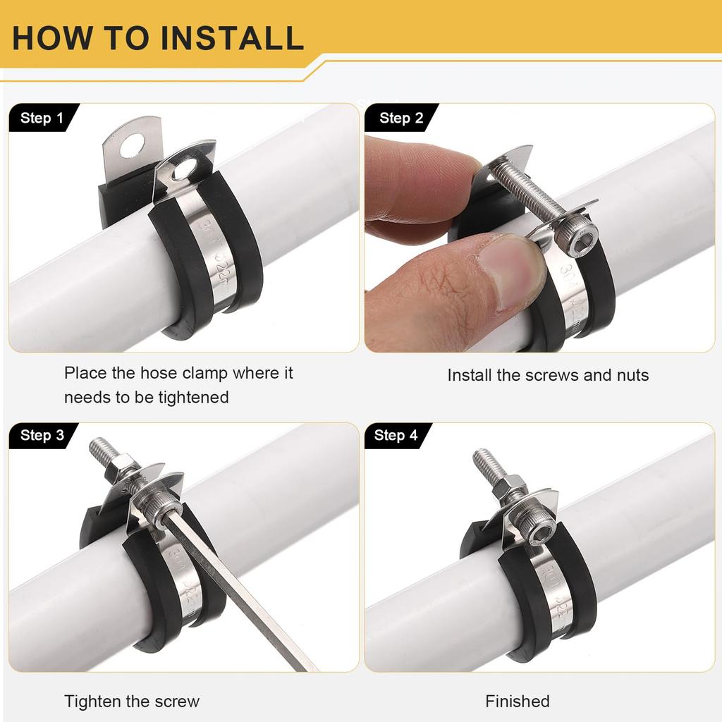 uxcell 24pcs 6mm(1/4") Cable Clamps 304 Stainless Steel Rubber Coated Cushioned Insulated Cable Clamp