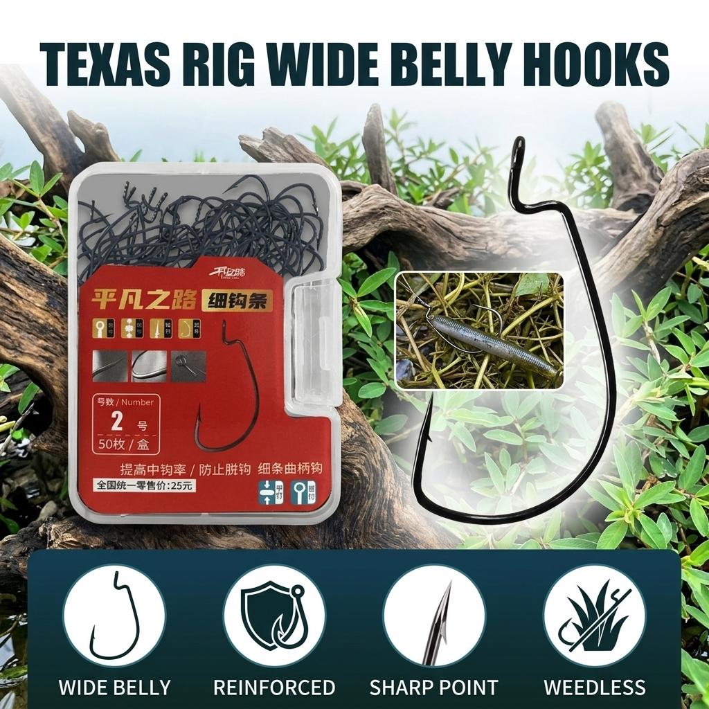 Wide Belly Weedless Hooks for Texas Rig Soft Bait Fishing Lure 2