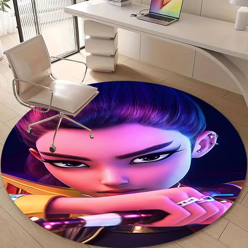 1pc KPop Demon Hunters RUMI2 Design Printed Area Round Carpet for Bedroom Living Room Home Decor Rugs Mat Non Slip Mat Rug for Bedside