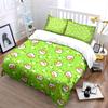 Cartoon Cats and Flowers On Green Background Print Bedding Set 1 Duvet Cover 2 Pillowcases for Adult and Children Luxury Gift