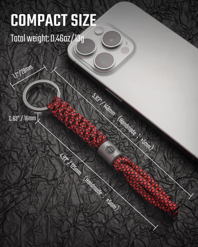 KC02 Плетеный паракорд 550 паракорд с титановыми бусинами и ключом Идеально подходит для складного 1 шт. [KeyUnity] Брелок для ключей, 2-цветное кольцо, Ножи, Легкий,