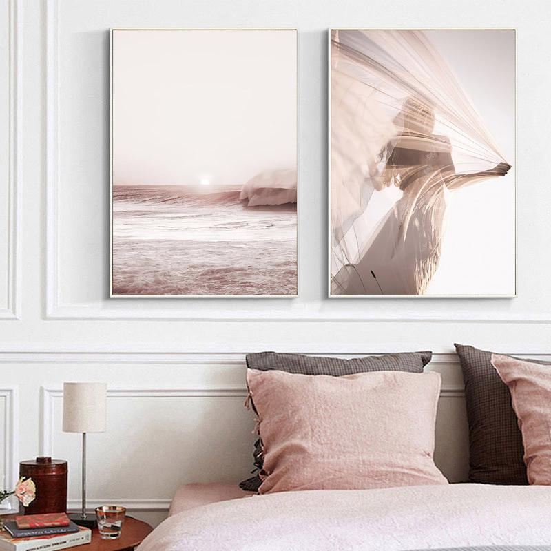 Nordic morela kwiaty obraz ścienny na płótnie pejzaż morski dziewczyna ślubna fale plakaty i druki zdjęcia do wystroju salonu