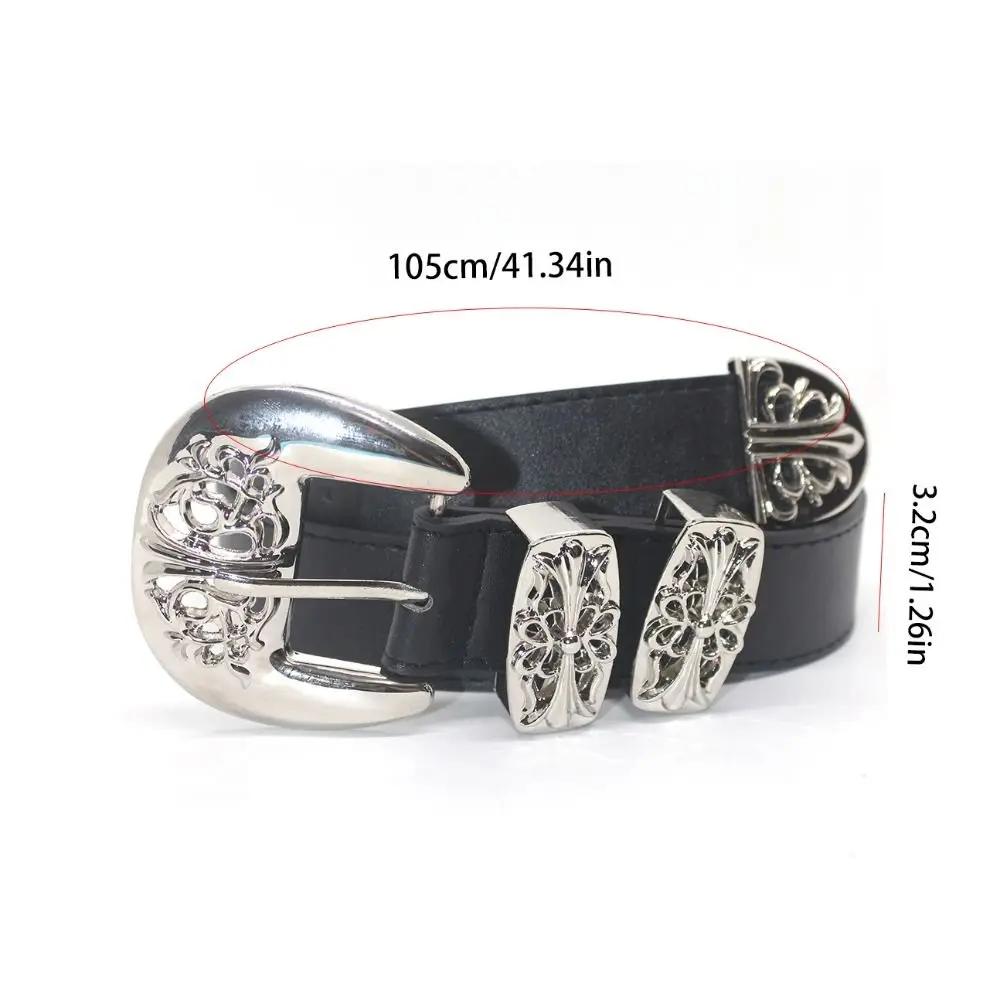 2025 New Punk Style Women's Fashion Belt Y2k Hollow Carving Cross Buckle Casual Versatile Decorative Belt Women's Accessories