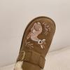 Plush Lined Clog Shoes Women Squirrel Embroidery Buckle Strap Slip On Warm Winter Flats Round Toe