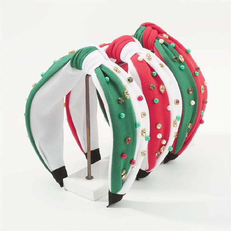 Kids Hair Hoop Red Glossy Beads Crystal Headband Red Green for Christmas Party