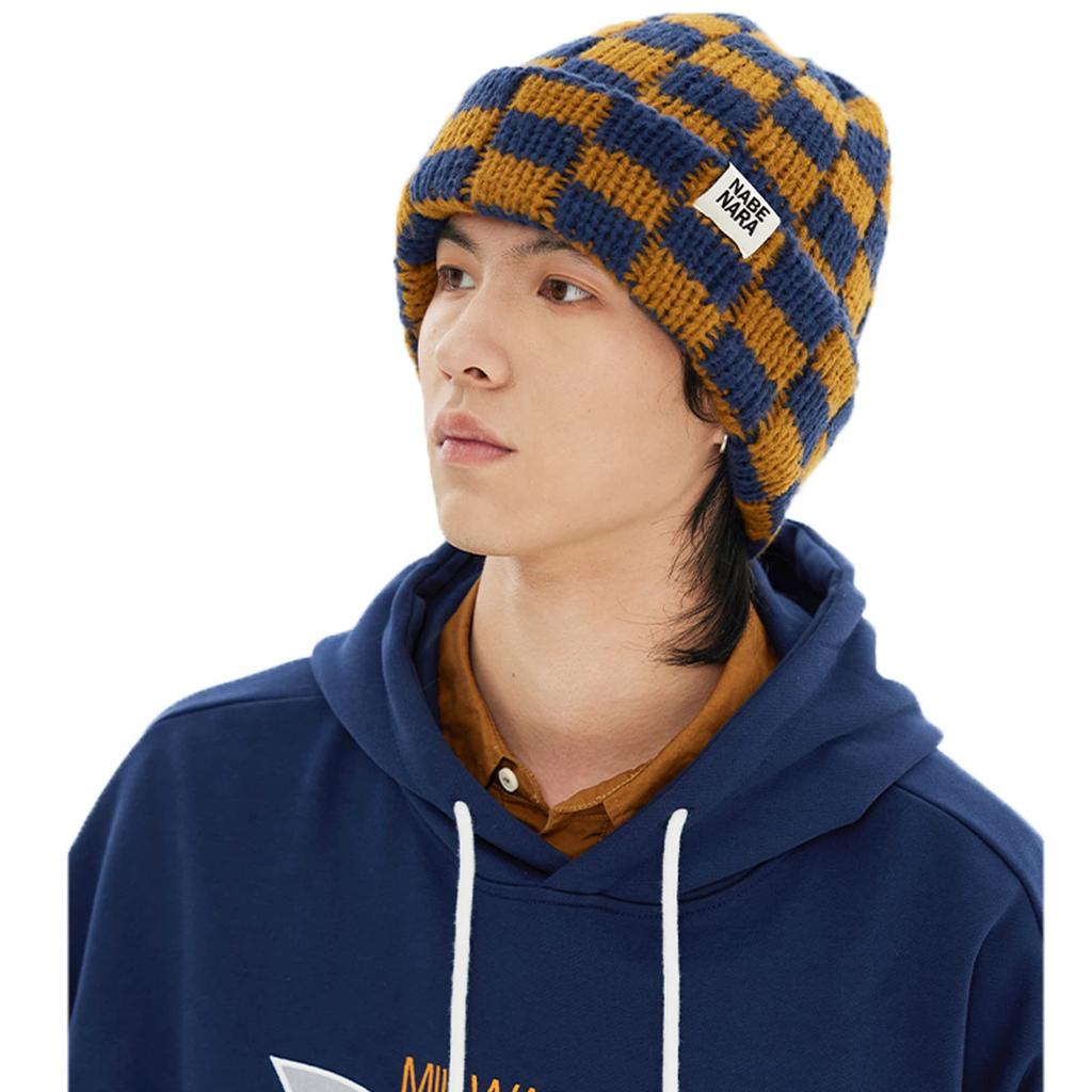 Clape Knit Polyester Checkered 2 Perfect for Fall and Cold Weather Medical Outdoor One Size Fits Unisex Men's Cap, Double-Layer Fabric, Pattern,
