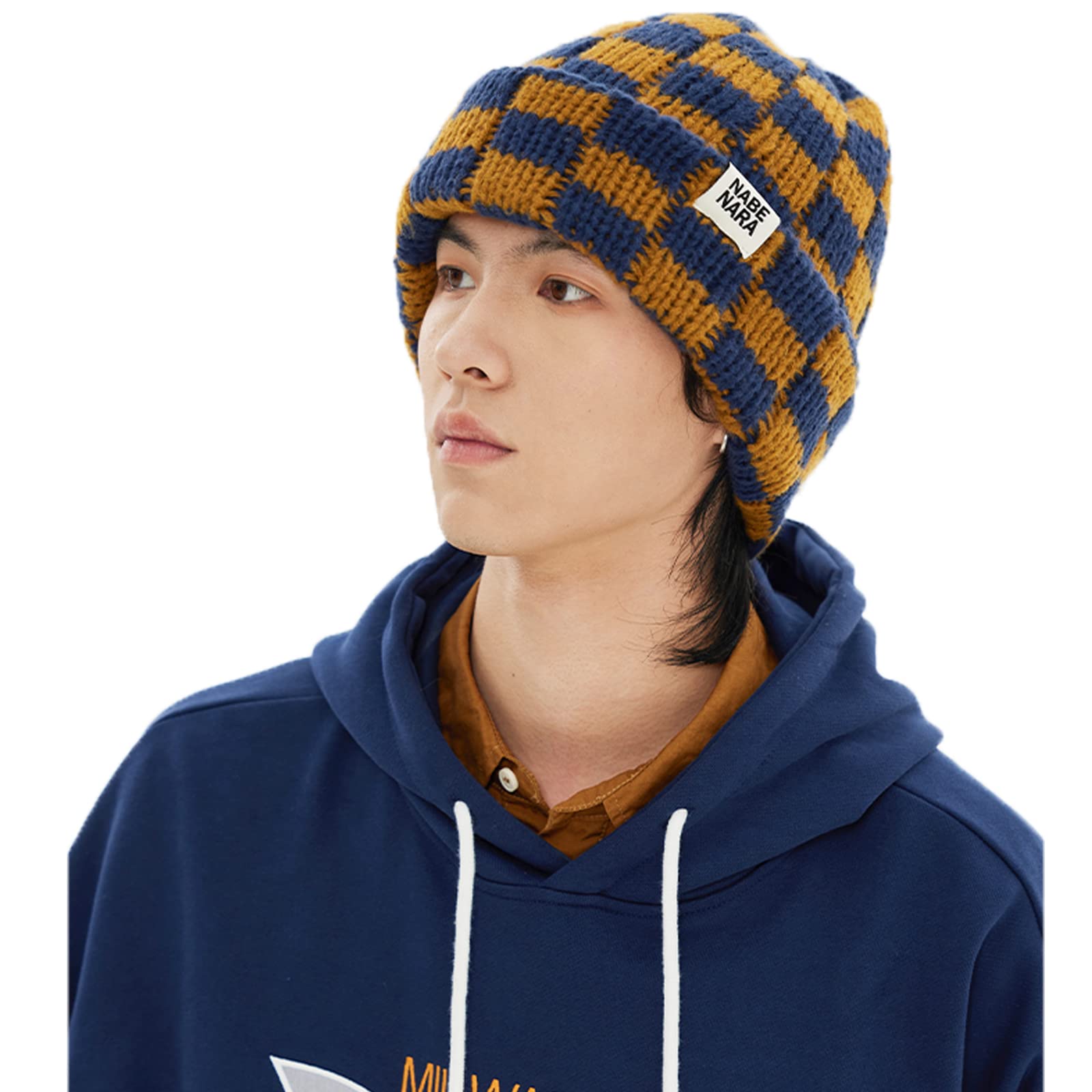 

Clape Knit Polyester Checkered 2 Perfect for Fall and Cold Weather Medical Outdoor One Size Fits Unisex Men s Cap, Double-Layer Fabric, Pattern,