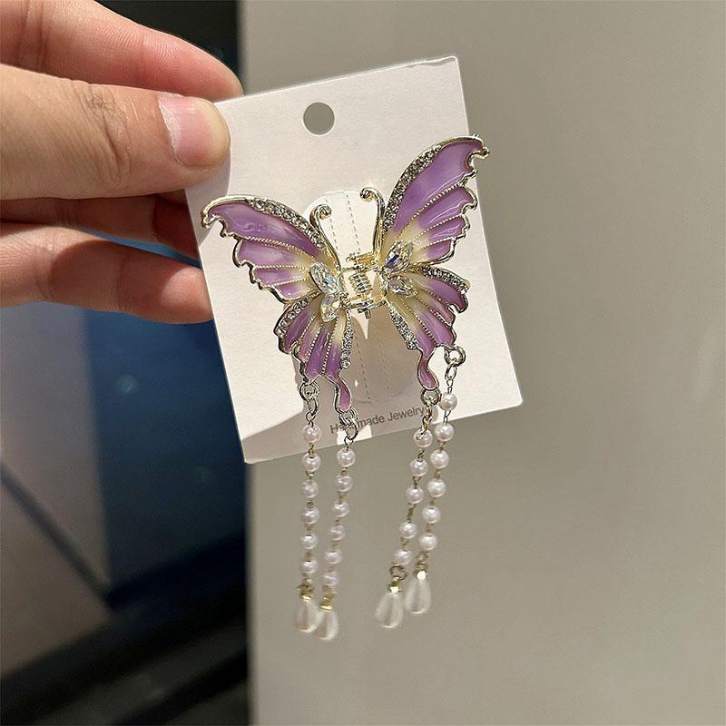 Трендовая красочная металлическая жемчужная заколка для волос с бабочкой из страз для женщин, роскошная подвеска, аксессуары для волос для хвостика, подчеркивающие превосходный темперамент