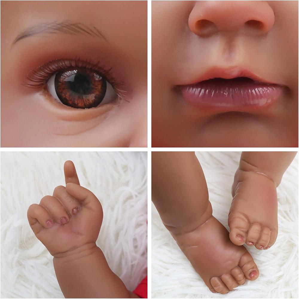 50cm Baby Doll Like Real Reborn Black Girl Realistic Painted Babies Silicone Vinyl African American Soft Cloth Body Rooted Hair