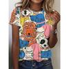 Summer women's dog cartoon animal round neck short sleeved T-shirt
