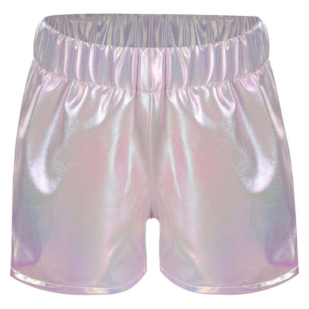 Girls Metallic Sparkly Shorts Elastic Waist Jazz Dance Cheerleading Stage Performance Costume Bottoms
