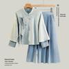 Chinese Retro Wisteria Embroidered Tang Suit Hanfu Cheongsam Top Tea Set