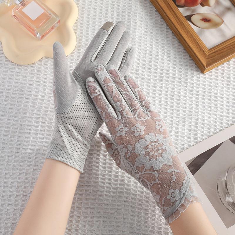 New sunscreen gloves women's spring summer outdoor riding driving lace non-slip bow