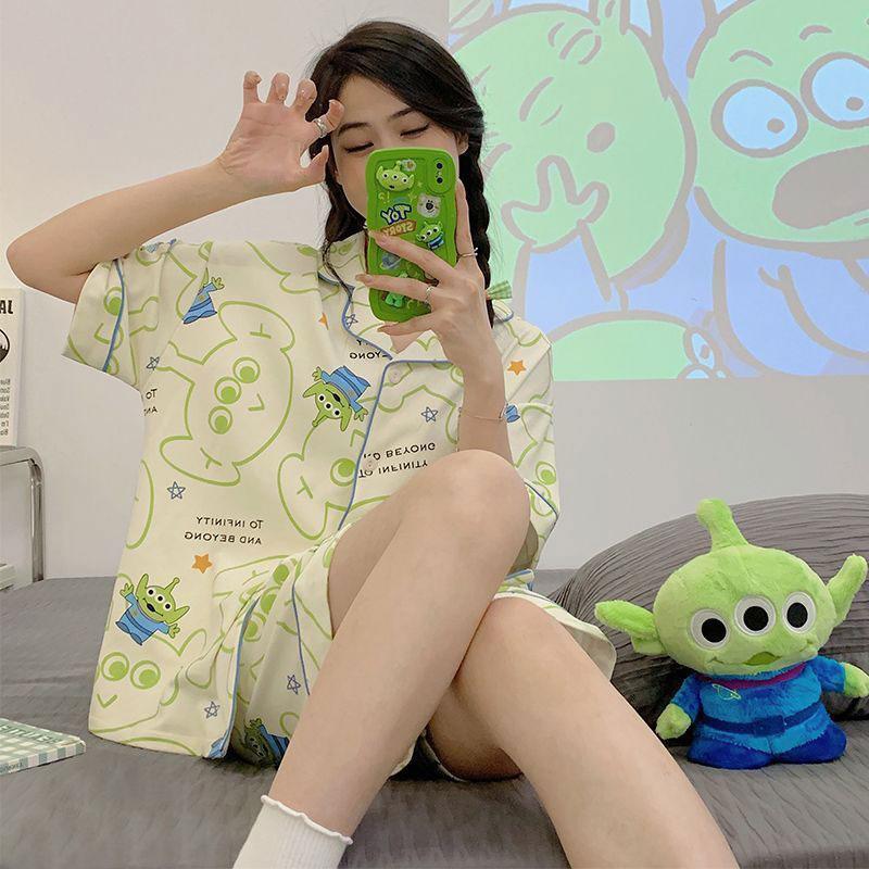 Japanese-style Unprinted Style Summer Fresh Cotton Pajamas Women's Short Sleeves 1011 New Loose Outer Loungewear Suit