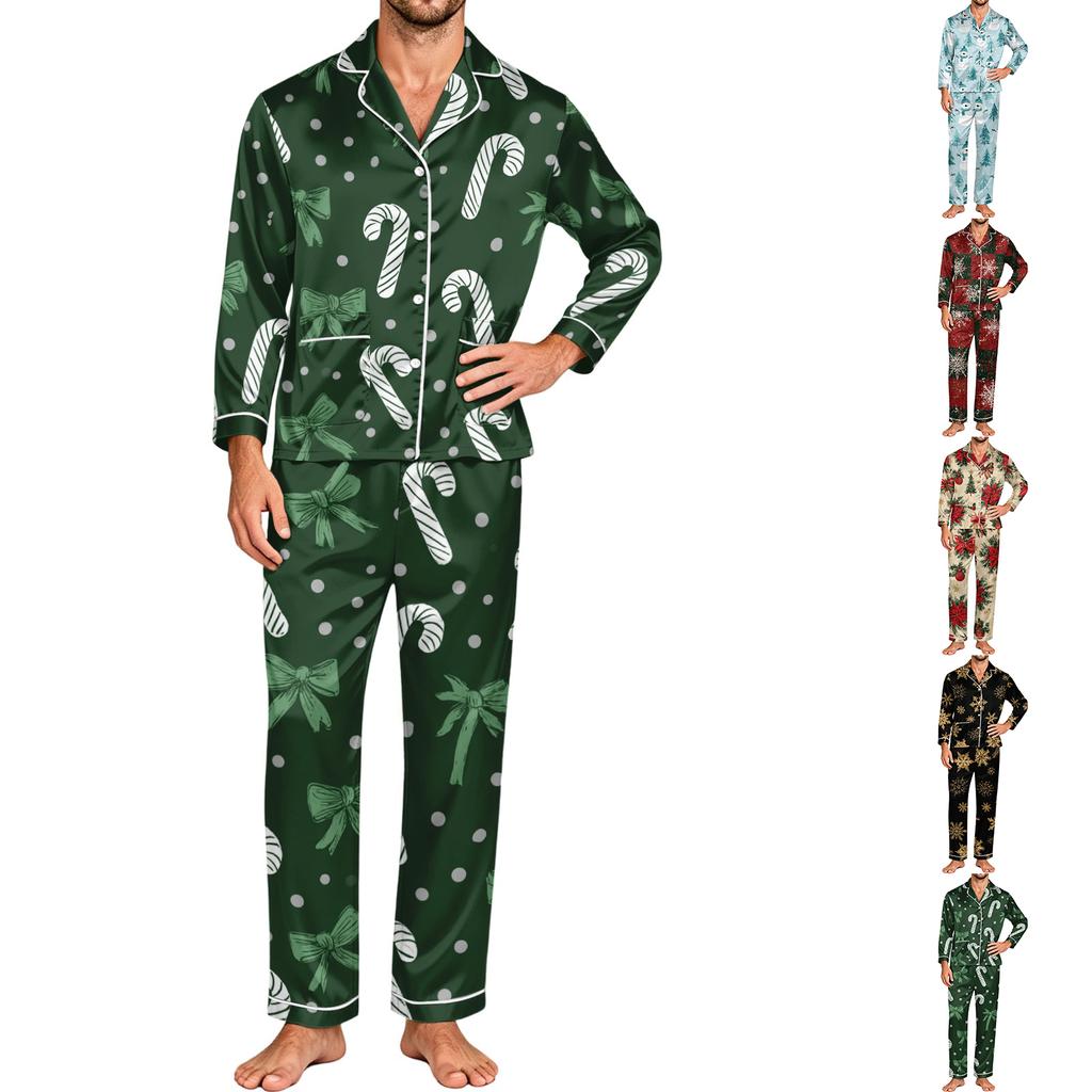 Set Pigiama da Uomo a Maniche Lunghe con Bottoni, 2 Pezzi Biancheria da Notte e da Casa con Pantaloni per la Casa e l'Ora di Dormire