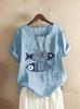 2026 Spring/Summer Printed Loose Fit Plus Size Women's Short Sleeve Pullover Shirt