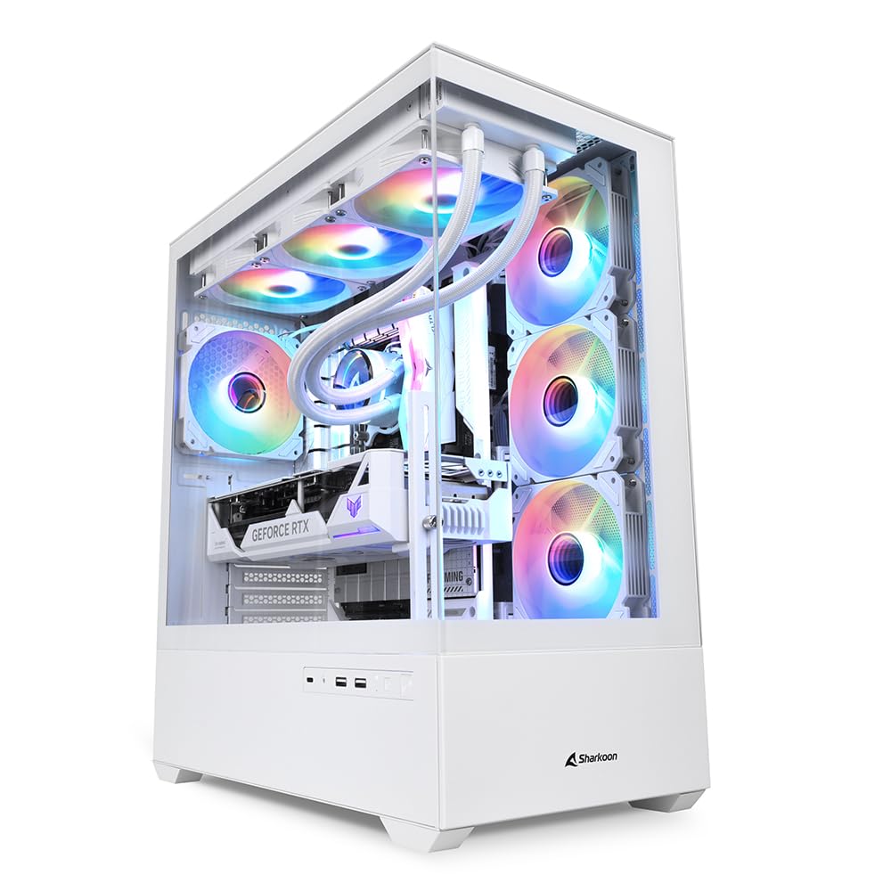 Sharkoon Middle Tower PC Case with Rear Connector Compatibility Pillarless Structure Compatible with Standard Motherboards Equipped with 4 ARGB Fans