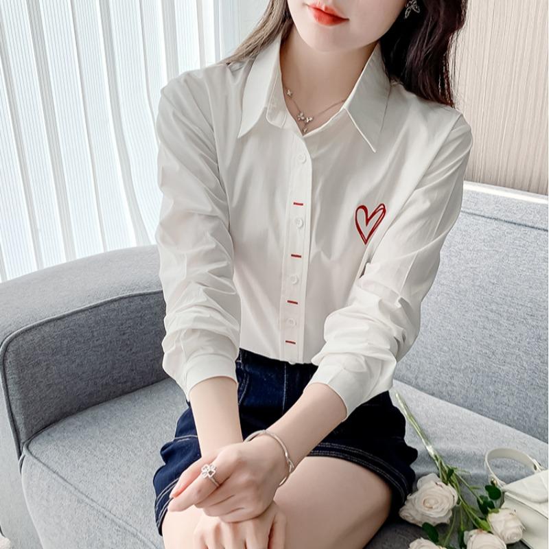 Temperament Light Luxury High-end Embroidered Cotton Shirt for Women's Fashionable Age-reducing Long-sleeved Shirt