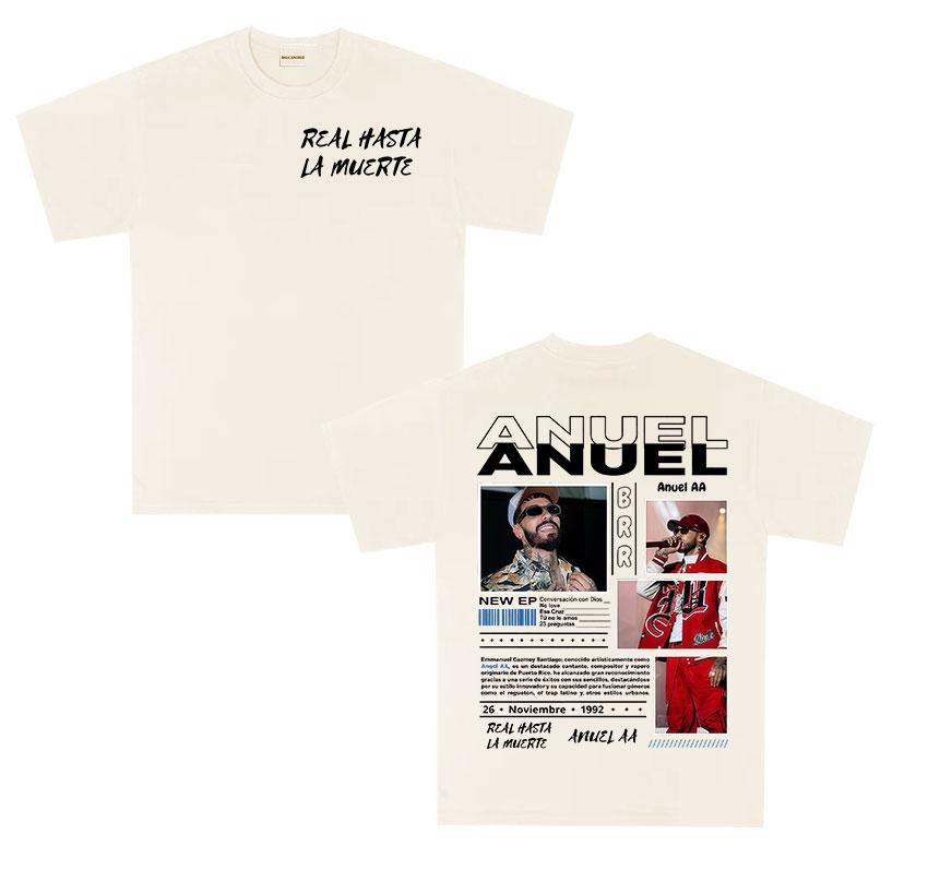 Rapper Anuel AA Real Hasta La Muerte Tour 2025 Album T Shirts Mens Fashion Hot Sale Tshirt Hip Hop Gothic Short Sleeve Tshirt