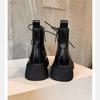 Washed Cowhide Leather Round Head Heightened Thick-soled Lace-up Martin Boots Women's Small Thick Heel Short Boots