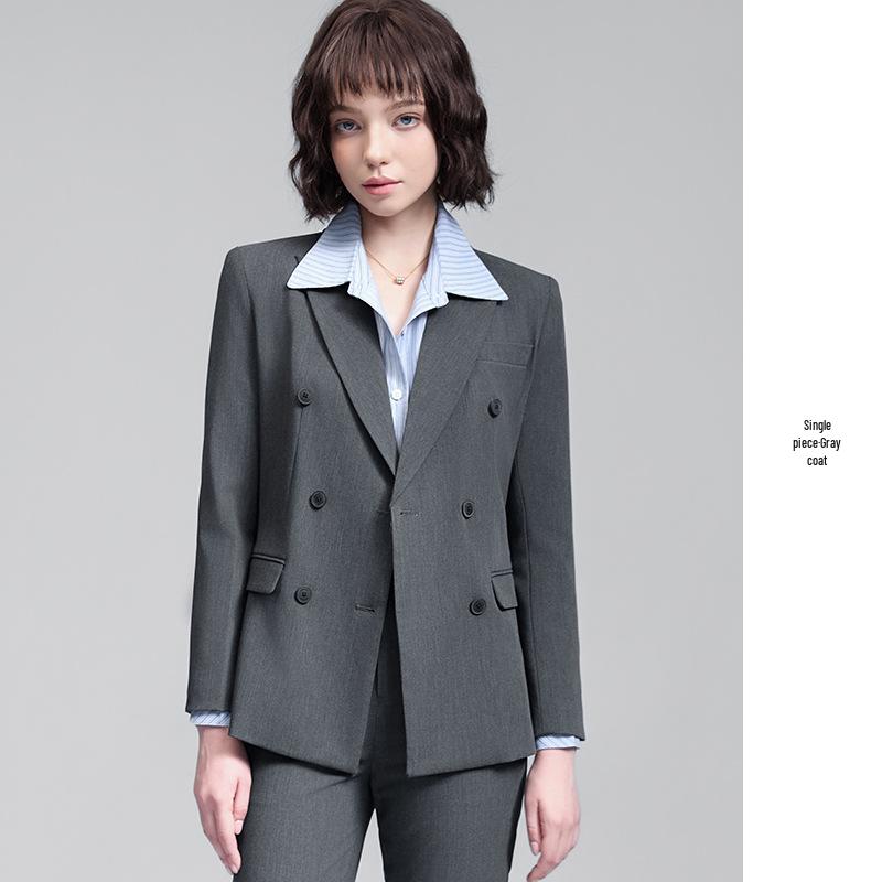 Women's Gray Double-Breasted Suit Set - 2025 Spring/Autumn British Style Formal Workwear