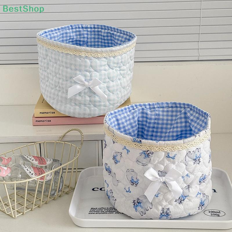 Quilted Fabric Bow Knot Makeup Storage Basket Multifunctional Large-capacity Storage Artifact