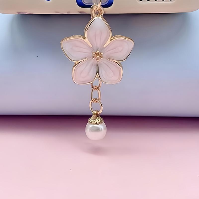 Flower Pearl Phone Dust Plug Cute Hanging Decoration Charging Port Cover for iPhone Samsung Android Type-C2