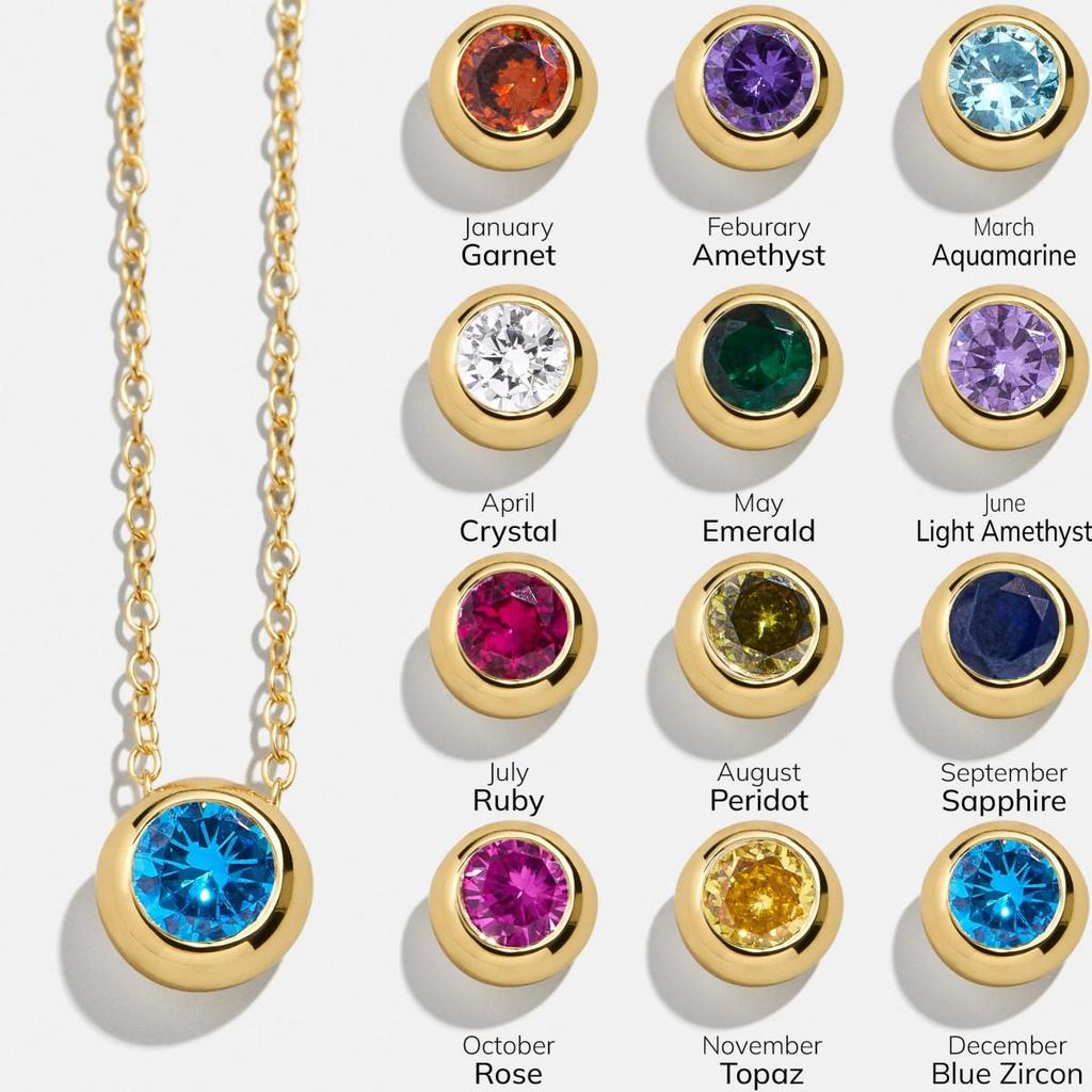 Women's Classic Zodiac Birthstone Pendant Necklace, Twelve Zircon Stones, Copper Round Design