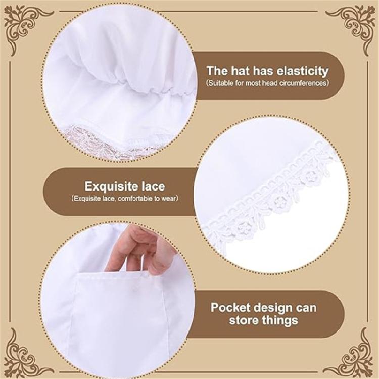 White Mobs Caps Ruffle Maid Waitress Apron Colonial Costume Set Pioneers Girls Costume Accessories for Maid Revolutionary