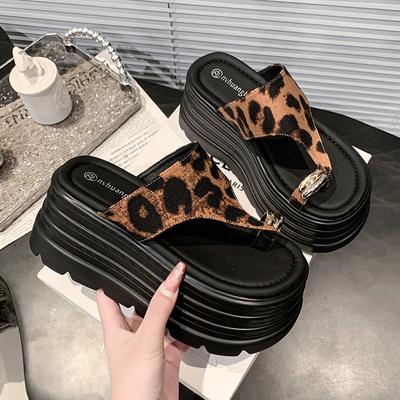 8CM NEUE Mode Damen Sommer Zehenclip Klobige Sandalen Keilabsatz Plateau High Heels Pantoletten Frau Dicke Sohle Slides Strandschuhe