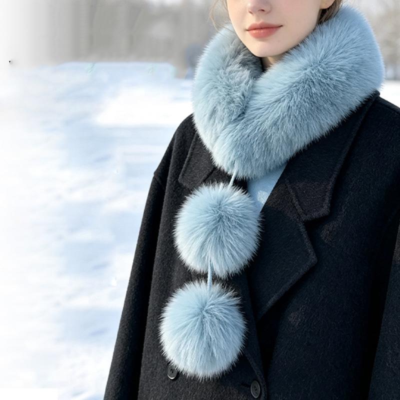 1Pcs Winter Thickened Natural Fox Fur Scarf For Women Magnetic Scarf Neck Warm Fluffy Shawls Female Coat Collar