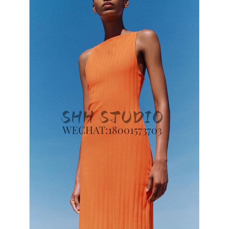 Spring New Sexy Style Sexy Silm Hanging Collar Mid Length Long Length Rib Midi Skirt Dress 4174166