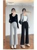 Pantalon gris taille haute petite micro-évasé – Cache-hanches, amincissant, sportif et court pour femmes en automne