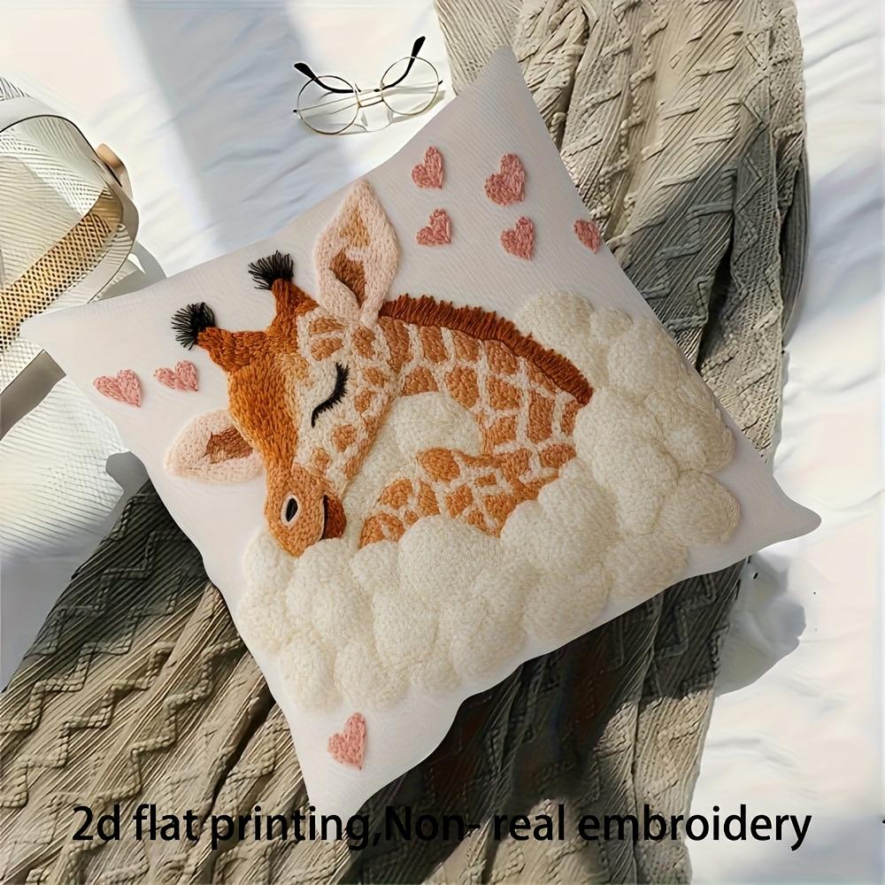 Cute Giraffe Pillow Cover 2D Faux Embroidery Print Cloud Heart Animal Cushion Case For Sofa Bed Couch Cozy Home Decor