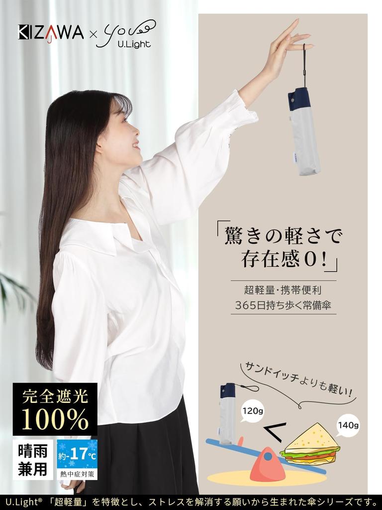 KIZAWA Carbon Fiber UV Light Folding Full Light Heat Level 5 Water Compatible with and Sun and Day 5 Ribs Ultra-Lightweight Parasol, 110g-140g,