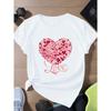 Women's Plus Size Casual Crew Neck T-Shirt with Geometric Love Heart Design, 100% Polyester Knit Fabric, Short Sleeve, All Season Sports Tee