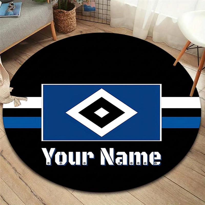 Blue Diamond Emblem Custom Name Round Area Rug Carpet Rug For Living Room Bedroom Sofa Playroom Decor Nonslip Floor Mat